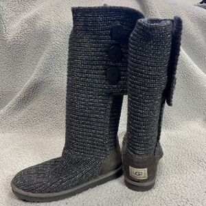 UGG Australia Classic Cardy Boots Women 8 Gray 3 Button Knit Tall Winter 1016555